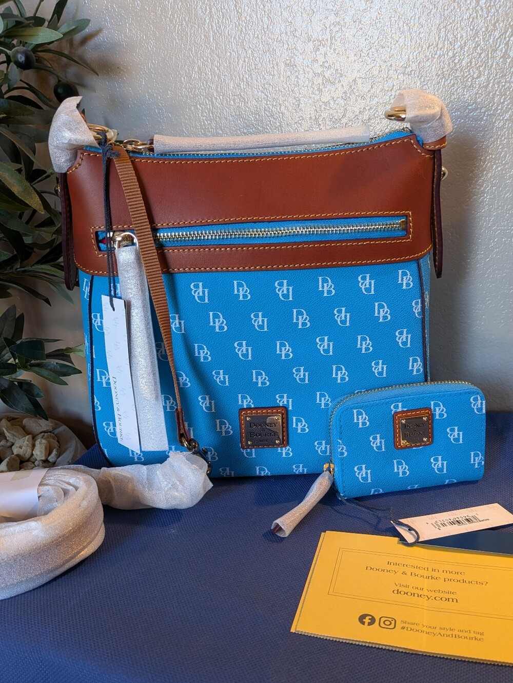 NWT! Dooney & Bourke Gretta Crossbody & Small Zip Wallet - TURQUOISE - MSRP $398